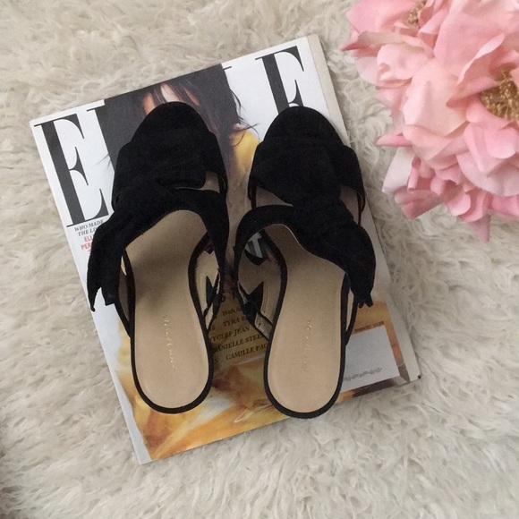 NIB • ANN TAYLOR Black Bow Heeled Slides - Picture 5 of 16